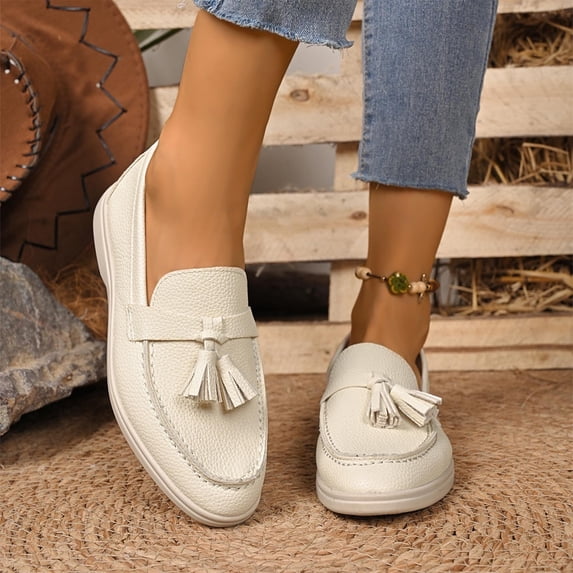 Xucatan Women's Classic Tassel Loafers, Faux Leather Slip On Flats with Padded Insole, Versatile Comfortable Casual Shoes for Office Daily Spring Gift