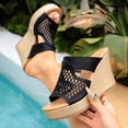 thumbnail image 1 of Xucatan Women's Crochet Wedge Slide Sandals, Round Toe Open Toe Platform Slippers with Padded Footbed, Boho Knit Upper Chunky Heel Casual Summer Shoes, Versatile Solid Color Gift, 1 of 9