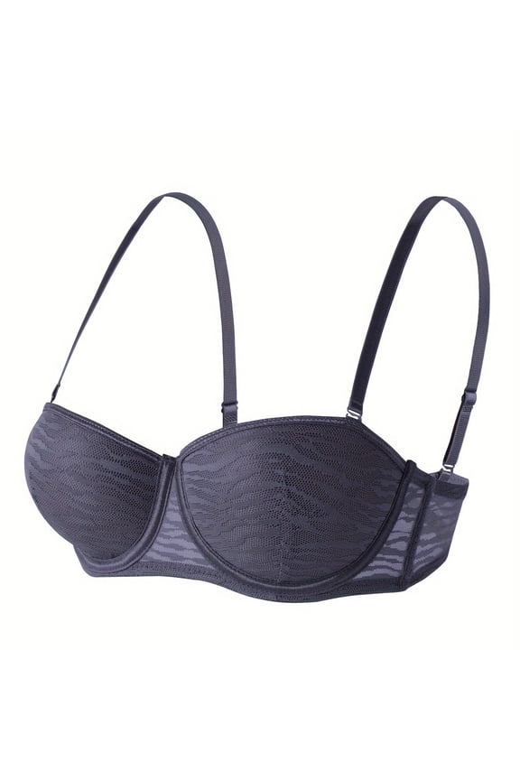 Women's Demi Cup Underwire Bra, Floral Embroidered Push Up Gather Racerback, Soft Stretch Nylon, Smooth Seamless Full Coverage for Daily Casual Gift