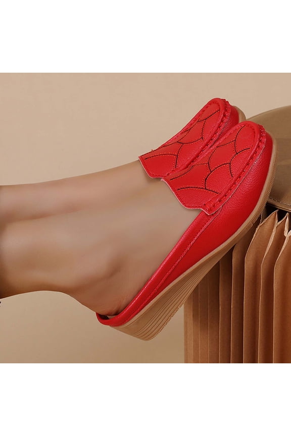 Women's Embroidered Mule Slippers with Low Wedge Heel, Round Toe Backless Slip On Flats with Cushioned Insole, Soft Comfortable Walking Shoes for Indoor and Outdoor Wear Gift