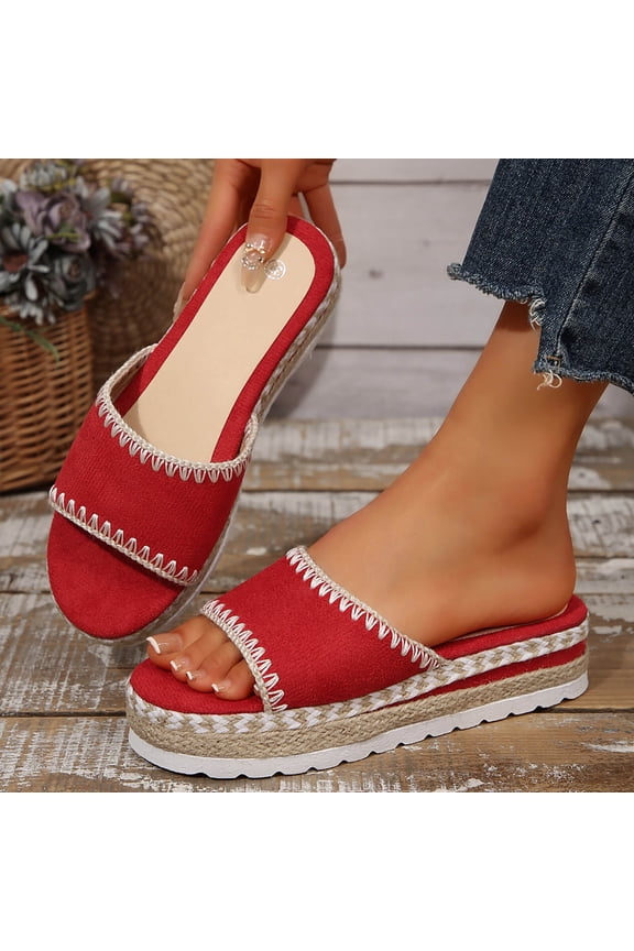 Women's Espadrille Flat Sandals, Bohemian Jute Sole Slide On Mules, Decorative Stitched Design for Summer Casual Wear Gift