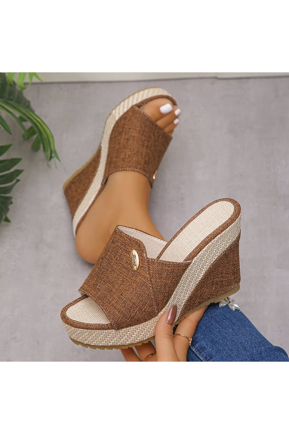Women's Espadrille Wedge Mules, Linen Texture Open Toe Slippers with Woven Platform, Chunky Sole Casual Summer Sandals, Versatile Bohemian Design for Beach Outdoor Gift