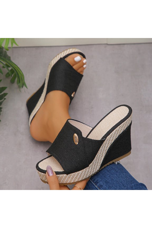 Women's Espadrille Wedge Mules, Linen Texture Open Toe Slippers with Woven Platform, Chunky Sole Casual Summer Sandals, Versatile Bohemian Design for Beach Outdoor Gift
