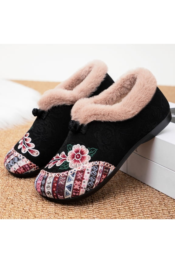 Women's Ethnic-Style Thick Cotton Lined Snow Boots - Large Size, Warm & Comfortable Short Design for Snowy Ground Non-slip Memory Foam Winter House Shoes Indoor Gift