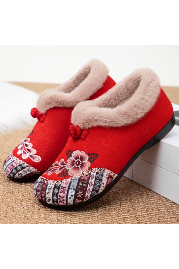 Women's Ethnic-Style Thick Cotton Lined Snow Boots - Large Size, Warm & Comfortable Short Design for Snowy Ground Non-slip Memory Foam Winter House Shoes Indoor Gift