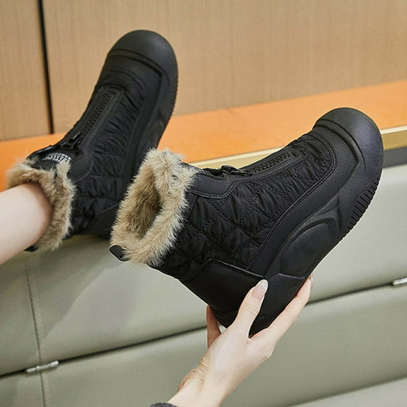 Xucatan Women's Fashion Platform Front Zipper Warm Snow Boots Comfortable Round Toe Add Fleece for Warmth Lined High Top Soft Bottom Anti-Slip Orthopedic Ankle Booties Gift