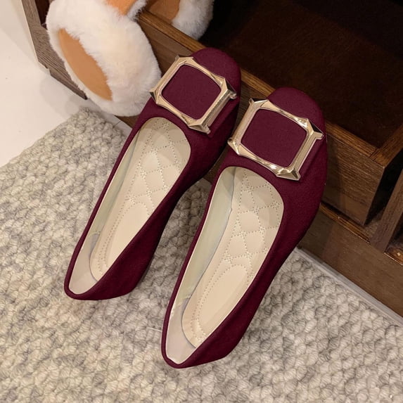 Xucatan Women's Fashion Pointed Toe Loafers with Buckle, Slip On Comfortable Flat Shoes, Versatile Solid Color Casual Walking Flats Gift