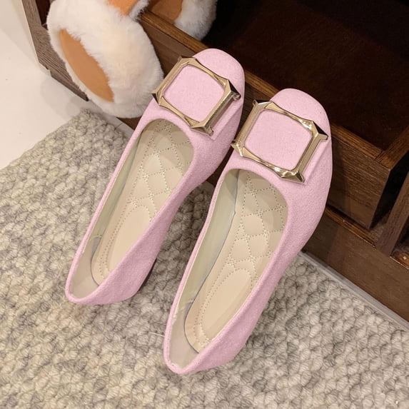 Xucatan Women's Fashion Pointed Toe Loafers with Buckle, Slip On Comfortable Flat Shoes, Versatile Solid Color Casual Walking Flats Gift