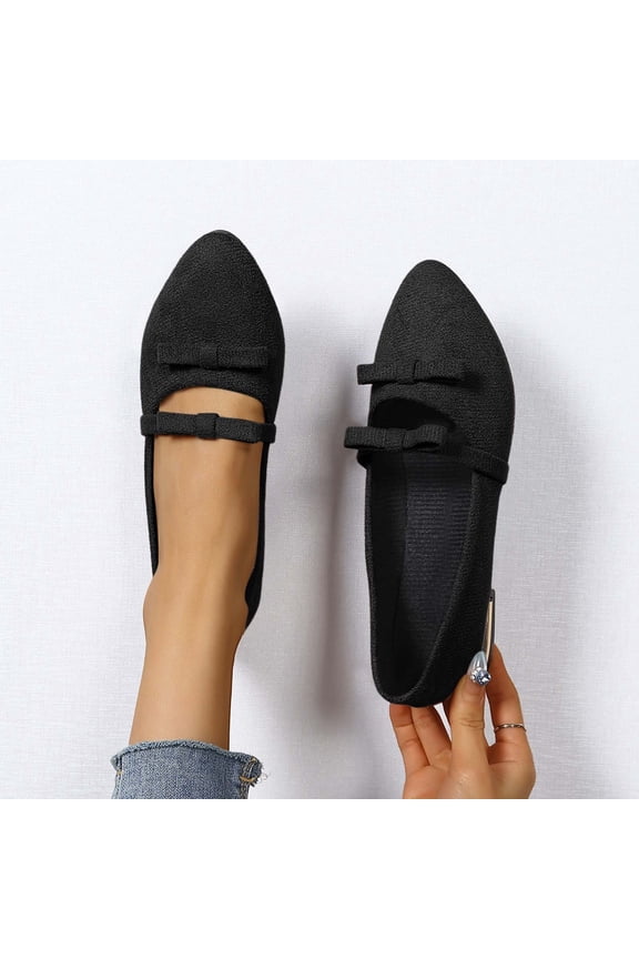 Women's Fashionable Knit Flats with Rhinestone Embellished Bow, Stretchy Breathable Upper with Cushioned Padded Insole, Flexible Flat Sole Comfortable Shoes, Versatile Loafers Gift