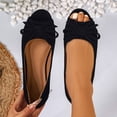 thumbnail image 1 of Xucatan Women's Fashionable Peep-Toe Flat Sandals with Large Bow Accent, Soft Suede-Like Upper with Cushioned Padded Insole, Slip-On Comfortable Flats, Versatile Solid Color Sandals Gift, 1 of 9