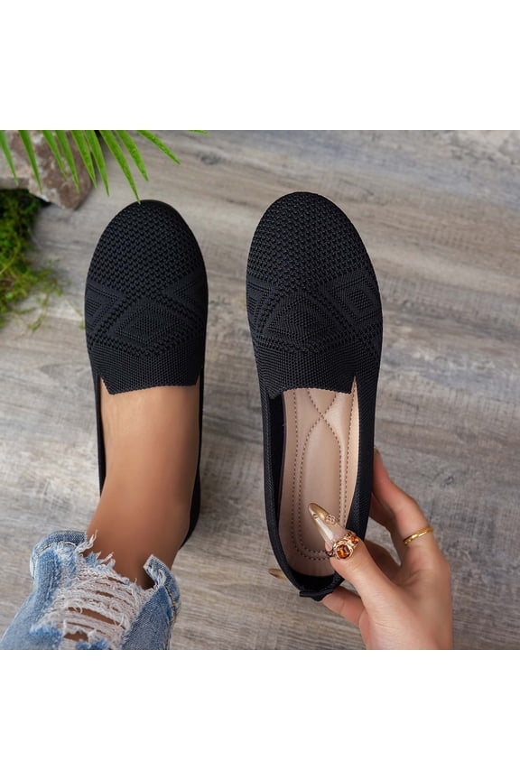 Women's Fashionable Stretchy Knit Pointed Toe Flats with Elastic Mary Jane Strap, Breathable Mesh Slip-On Loafers with Cushioned Padded Insole, Wide Toe Box Comfortable Shoes Gift