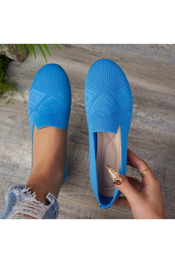 Women's Fashionable Stretchy Knit Pointed Toe Flats with Elastic Mary Jane Strap, Breathable Mesh Slip-On Loafers with Cushioned Padded Insole, Wide Toe Box Comfortable Shoes Gift