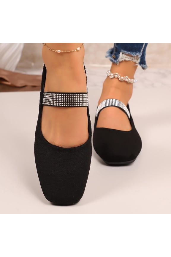 Women's Fashionable Velvet Mary Jane Flats with Rhinestone Embellished Strap, Pointed Toe Slip-On Shoes with Cushioned Insole, Flexible Non-Slip Sole Comfortable Flats Gift