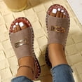thumbnail image 1 of Xucatan Women's Faux Suede Slides, Round Toe Open Toe Flat Sandals with Elastic Back Strap, Padded Insole Casual Slippers, Versatile Summer Beach Footwear Gift, 1 of 9