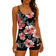 thumbnail image 1 of Xucatan Women's Floral Print One Piece Swimsuit Sheer Mesh Ruched Tummy Control Monokini, V Neck Twist Front Full Coverage Swimwear Long Torso Fit Plus Size Summer Cruise Gift, 1 of 8