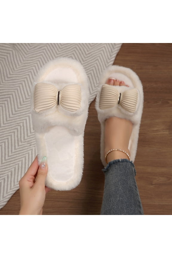 Women's Fluff Slippers Open Toe SoftFuzzy Slippers Non-Slip Rubber Sole, Stylish All-Season Indoor Shoes for Home & Office Gift
