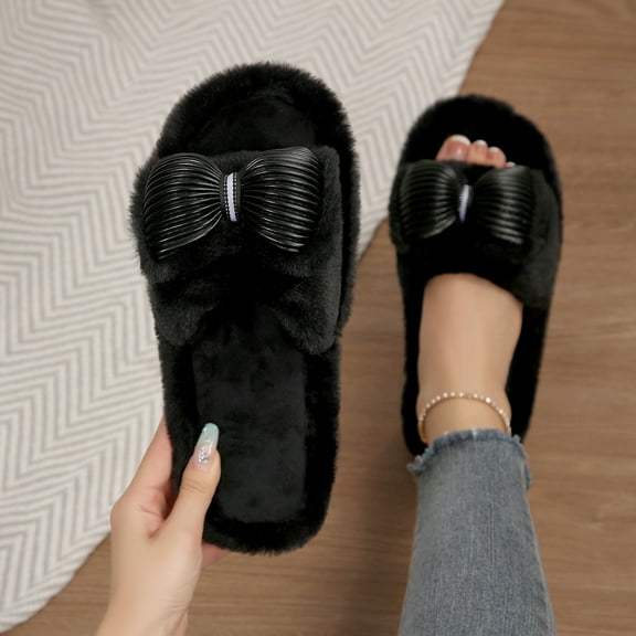 Xucatan Women's Fluff Slippers Open Toe SoftFuzzy Slippers Non-Slip Rubber Sole, Stylish All-Season Indoor Shoes for Home & Office Gift