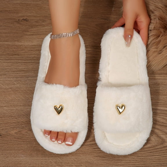 Xucatan Women's Fluff Slippers Open Toe SoftFuzzy Slippers Non-Slip Rubber Sole, Stylish All-Season Indoor Shoes for Home & Office Gift