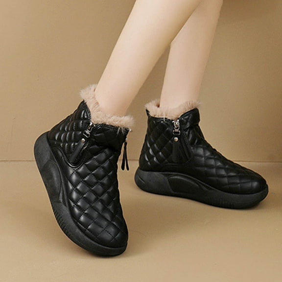 Xucatan Women's Fuzzy Ankle Boots, Plush Faux Fur Lined Winter Short Booties for Women, Slip-On Warm Indoor Outdoor Bootie Shoes Gift