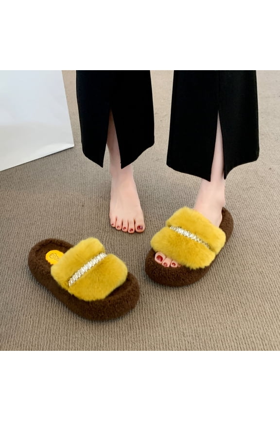 Women's Fuzzy Fluffy Furry Fur Slippers Flip Flop Open Toe Cozy House Memory Foam Sandals Slides Soft Flat Comfy Anti-Slip Spa Indoor Outdoor Slip on Gift