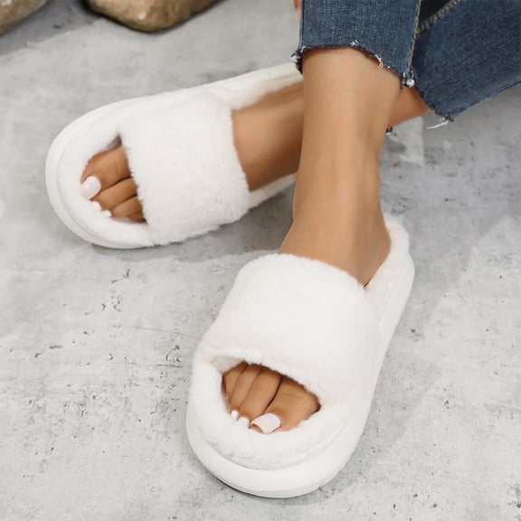 Xucatan Women's Fuzzy Fluffy Furry Fur Slippers Flip Flop Open Toe Cozy House Memory Foam Sandals Slides Soft Flat Comfy Anti-Slip Spa Indoor Outdoor Slip on Gift