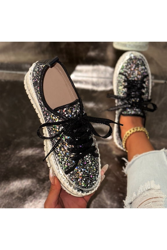 Women's Glitter Sparkly Fashion Rhinestone Sneakers Casual Non Slip Comfortable Platform Shoes Wedding Walking Shoes Gift