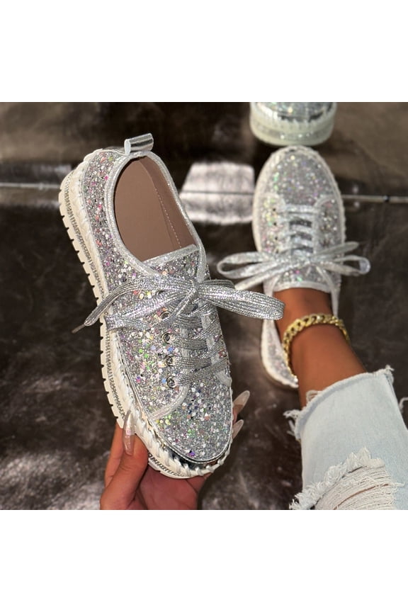 Women's Glitter Sparkly Fashion Rhinestone Sneakers Casual Non Slip Comfortable Platform Shoes Wedding Walking Shoes Gift
