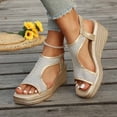 thumbnail image 1 of Xucatan Women's Glossy Wedge Sandals, Peep Toe Strappy Heels with Mesh Panels, Casual Summer Beach Footwear Gift, 1 of 9
