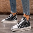 thumbnail image 1 of Xucatan Women's High Top Platform Sneakers Canvas Sneakers Denim Rhinestone Fashion Walking Casual Lace Up Fashion Shoes Casual Platform Ankle Boots Gift, 1 of 8