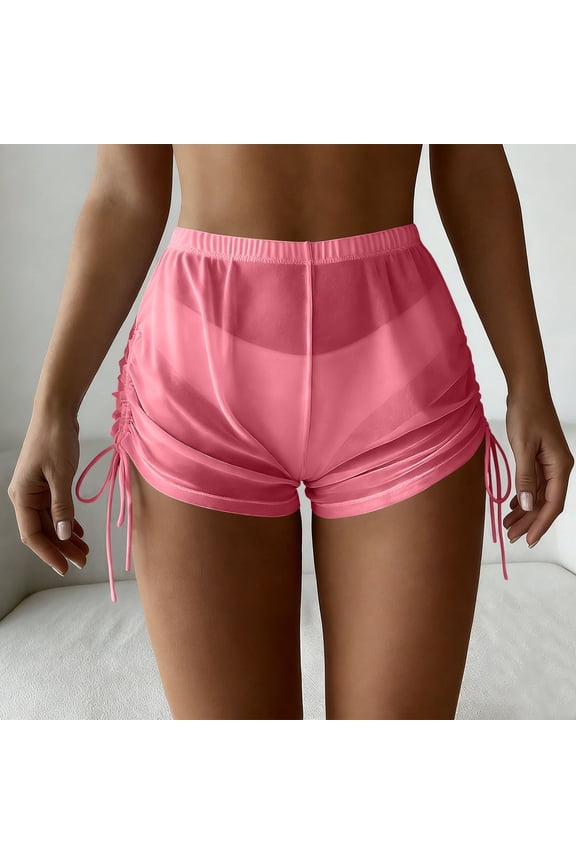 Women's High Waisted Mesh Swim Bottoms Drawstring Tummy Control Bikini Trunks, Modest Quick Dry Swimwear Beach Pool Vacation Summer Cruise Gift