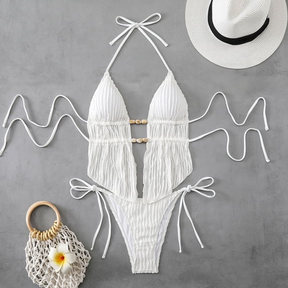 Xucatan Women's High Waisted One Piece Swimsuit Drawstring Tummy Control Monokini, Removable Pads Push Up Full Coverage Modest Swimwear Long Torso Fit Plus Size Gift