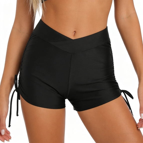 Xucatan Women's High Waisted Swim Bottoms Solid Color Drawstring Modest Swim Trunks, Quick Dry Tummy Control Bottoms Beach Pool Vacation Summer Cruise Gift
