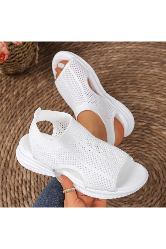 Women's Knit Mesh Peep Toe Sandals, Breathable Slingback Flat Heels, Orthopedic Support Footwear, Lightweight Design for Summer Walking Gift