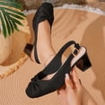 thumbnail image 1 of Xucatan Women's Knit Slingback Block Heels, Square Toe Closed Toe Sandals with Adjustable Ankle Strap, Bow Embellished Chunky High Heel Shoes, Versatile Solid Color Design for Office Wedding Gift, 1 of 9