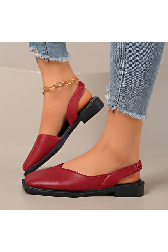 Women's Leather Slingback Flats, Round Toe Low Heel Sandals with Open Back, Comfortable Non Slip Casual Shoes, Versatile Spring Summer Footwear for Everyday Walking Gift