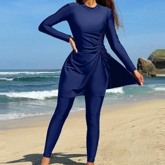 Xucatan Women's Long Sleeve Rash Guard Swimsuit with Shorts and Removable Pads, Modest Conservative One Piece for Surfing Diving Beach Pool Vacation Gift