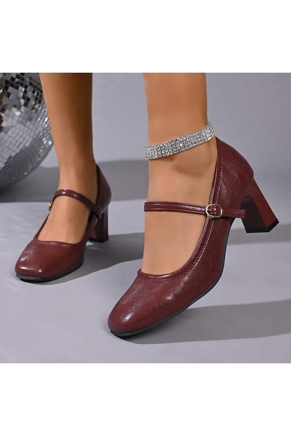 Women's Mary Jane Heels, T Strap Round Toe Dress Pumps, Vintage Style Block Heel Shoes, Versatile Spring Summer Office Footwear Gift