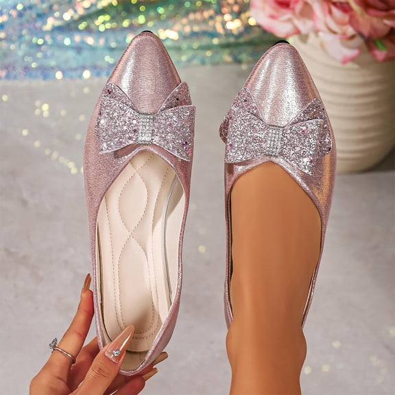 Xucatan Women's Metallic Pointed Toe Flats, Glitter Slip On Loafers, Cushioned Comfortable Dress Shoes for Office Wedding Daily Gift