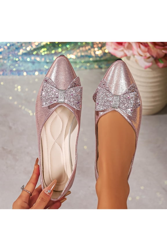 Women's Metallic Pointed Toe Flats, Glitter Slip On Loafers, Cushioned Comfortable Dress Shoes for Office Wedding Daily Gift