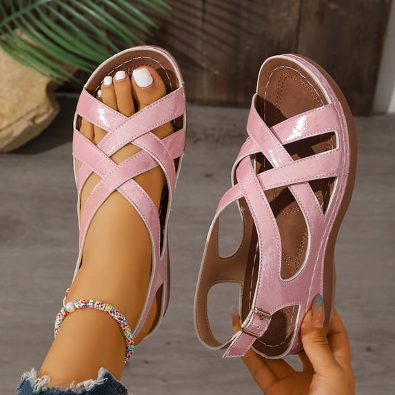 Xucatan Women's Open Toe Wedge Sandals, Adjustable Hook and Loop Plus Size Roman Footwear, Thick Sole Casual Walking Shoes, Breathable Cutout Design for Spring Summer Daily Wear Gift
