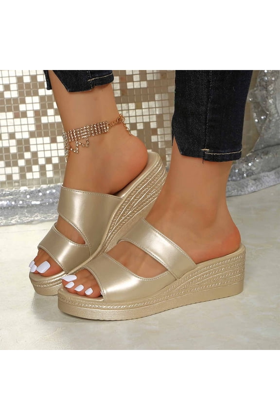 Women's Open Toe Wedge Slides, Fashion Metallic Slippers, Lightweight Design for Indoor Outdoor Activities Gift