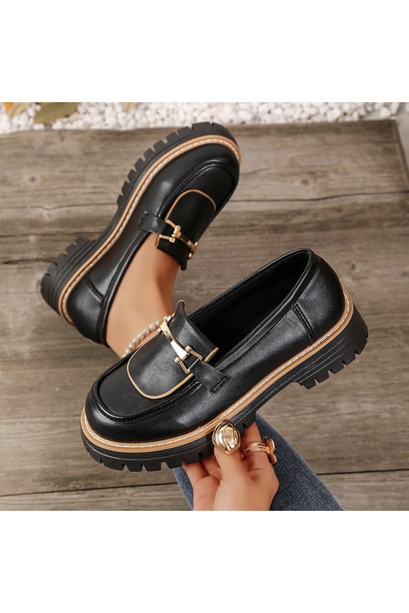 Women's Patent Leather Bow Loafers, Round Toe Chunky Heel Slip On Shoes with Thick Lug Sole, Vintage British Style Flats, Versatile Black Burgundy Casual Footwear Gift