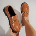 thumbnail image 1 of Xucatan Women's Patent Leather Loafers with Metallic Chain Detail, Round Toe Low Heel Slip On Shoes with Platform Sole, Comfortable Walking Flats for Daily Work and Casual Wear Gift, 1 of 9