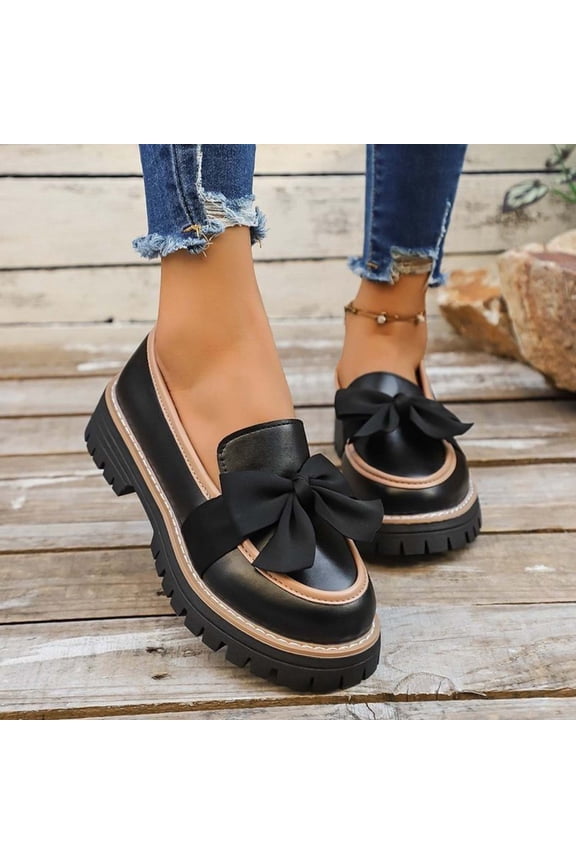 Women's Patent Leather Loafers, Round Toe Closed Toe Low Heel Slip On Shoes with Chunky Sole, British Style Comfortable Platform Flats, Versatile Casual Office Footwear Gift
