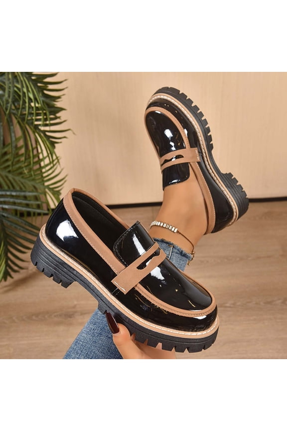 Women's Patent Leather Tassel Loafers, Chunky Sole Slip-On Flat Shoes, Classic British Style Casual Shoes for Women, Plus Size Uniform Shoes Gift