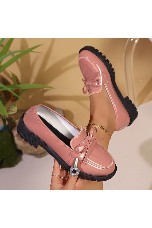 Women's Patent Leather Tassel Loafers, Chunky Sole Slip-On Flat Shoes, Classic British Style Casual Shoes for Women, Plus Size Uniform Shoes Gift