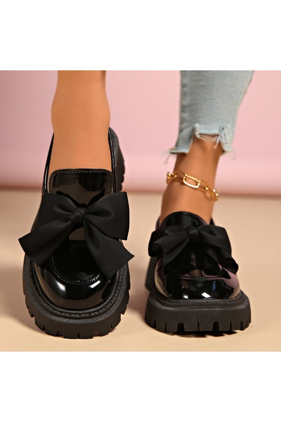 Women's Patent Leather Tassel Loafers, Chunky Sole Slip-On Flat Shoes, Classic British Style Casual Shoes for Women, Plus Size Uniform Shoes Gift