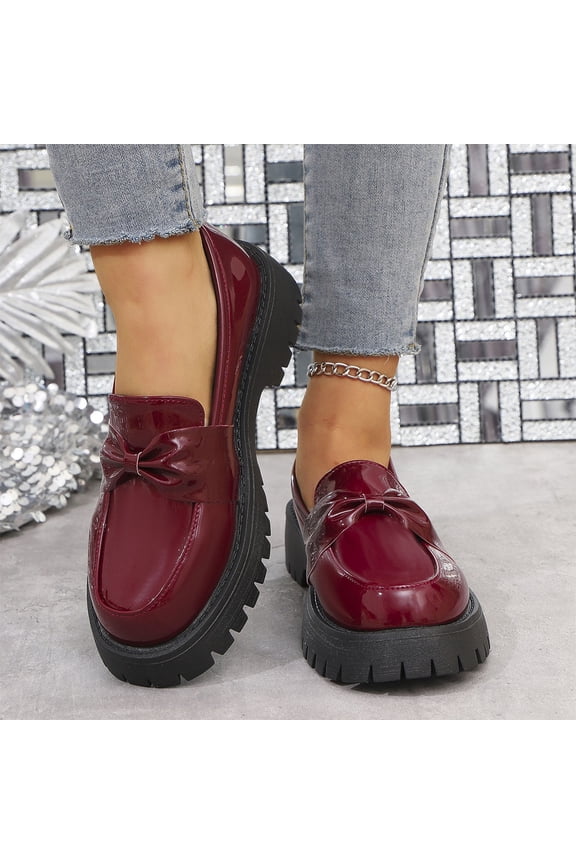 Women's Patent Leather Tassel Loafers, Chunky Sole Slip-On Flat Shoes, Classic British Style Casual Shoes for Women, Plus Size Uniform Shoes Gift