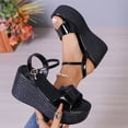 thumbnail image 1 of Xucatan Women's Patent Leather Wedge Sandals, Peep Toe Double Strap Slides with Espadrille Sole, Adjustable Ankle Buckle Platform Heels, Versatile Summer Party Footwear Gift, 1 of 8
