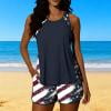 Xucatan Women's Patriotic Two Piece Swimsuit with Racerback Tank Top and Bottoms, Full Coverage Modest Swimwear Long Torso Fit Plus Size Summer Cruise Gift